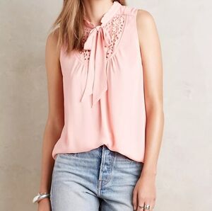 Maeve Anthropologie Luca Tie-Neck Blouse, Pink, Size Women's 2 NWOT